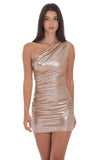Metallic One Shoulder Dress in Copper