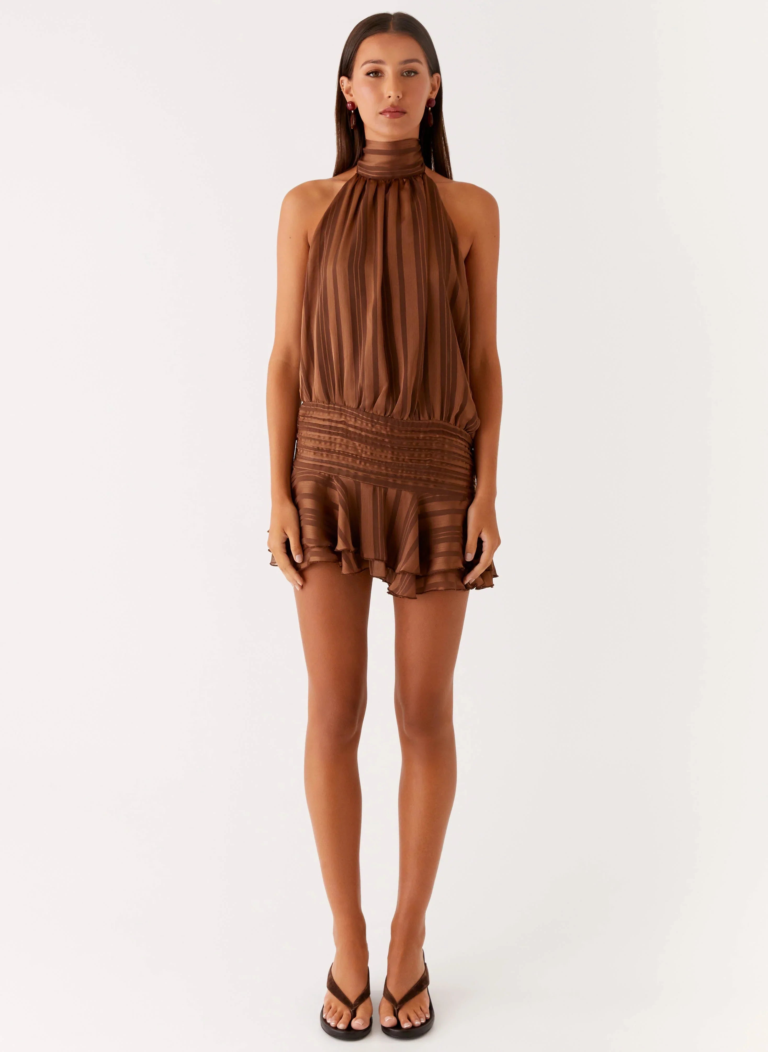 Willow Chiffon Mini Dress Chocolate