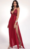 Floral Lace Plunge Maxi in Merlot