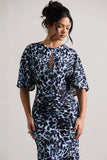 Elidy Animal Print Ruched Flutter Sleeve Cut Out Maxi Dress