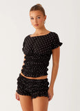 Natalia Ruched Top Black Polka Dot