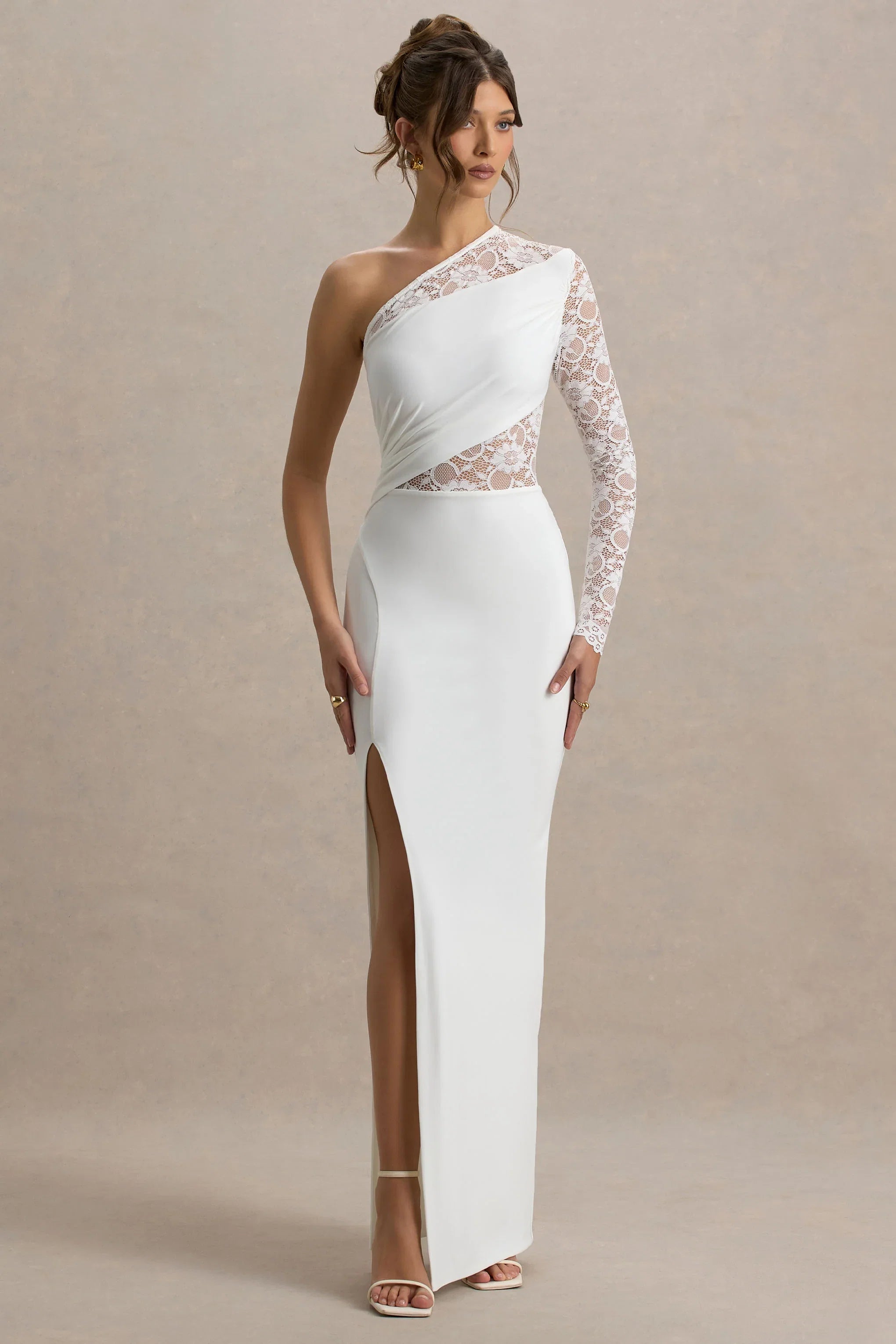 Moonlight White Asymmetric Maxi Dress With Lace Detailing