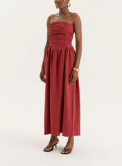 Rust Bandeau Ruched Detail Maxi Dress Mikayla