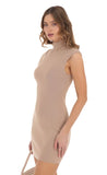 Knit Mock Neck Dress in Tan
