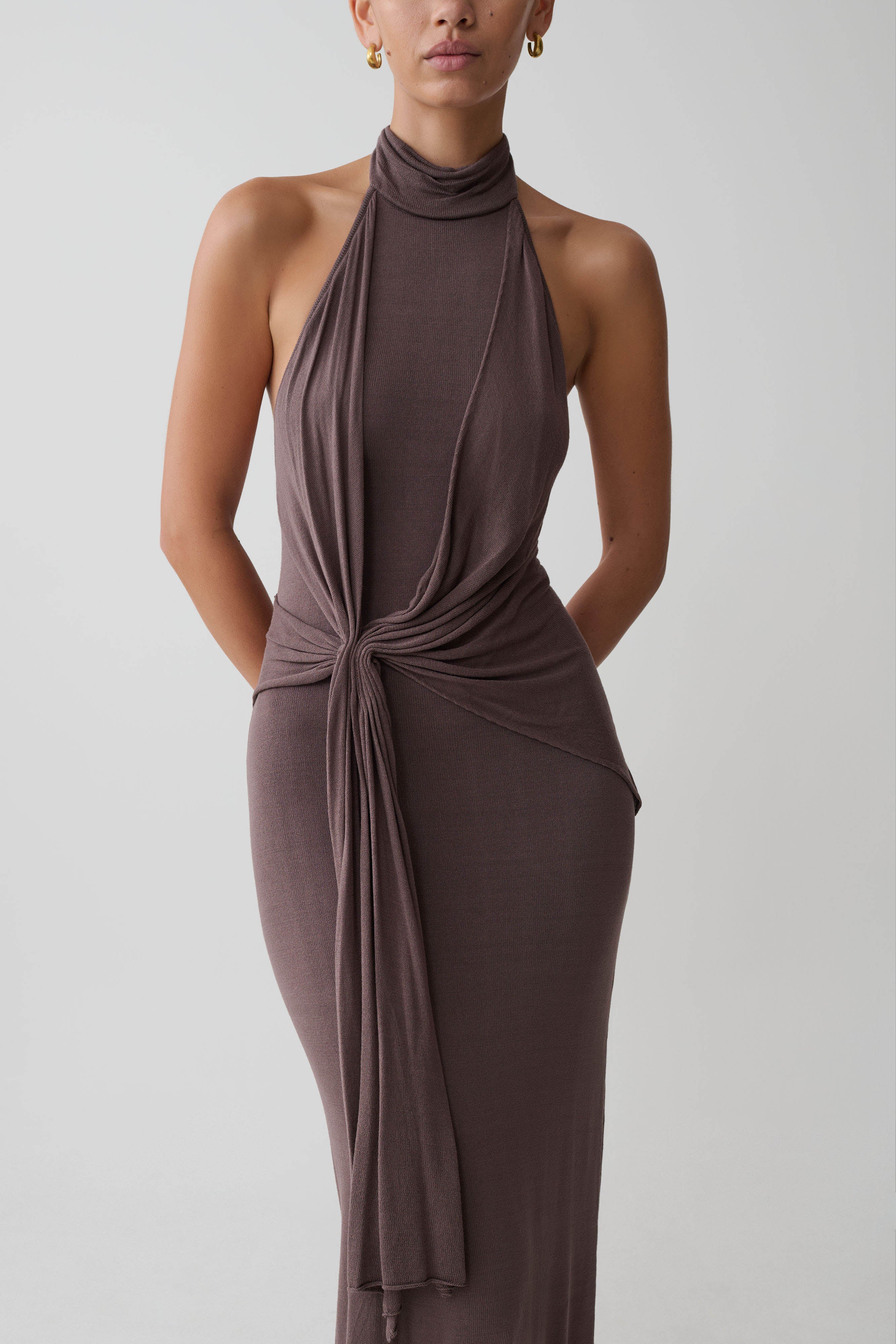 Cindylou Halter Knit Maxi Dress Peppercorn