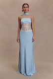 Pilar Strapless Satin And Lace Maxi Dress Cornflower Blue