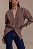 Amanda Statement Button Knit Cardigan Cacao Brown