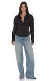 Satin Button Up Shirt in Black
