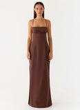 Off The Table Linen Maxi Dress Chocolate