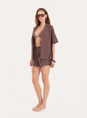 Chocolate Stripe Elasticated Waist Cotton Shorts