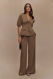 Opal Puff Sleeve Suiting Top Cacao Brown