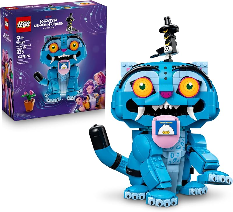 LEGO Kpop Demon Hunters Derpy Tiger and Sussie Bird 72537 Building Toy for Girls Boys Ages 9 Collectible Movie Display for Bedroom or Book Shelf W Flower Pots Letters