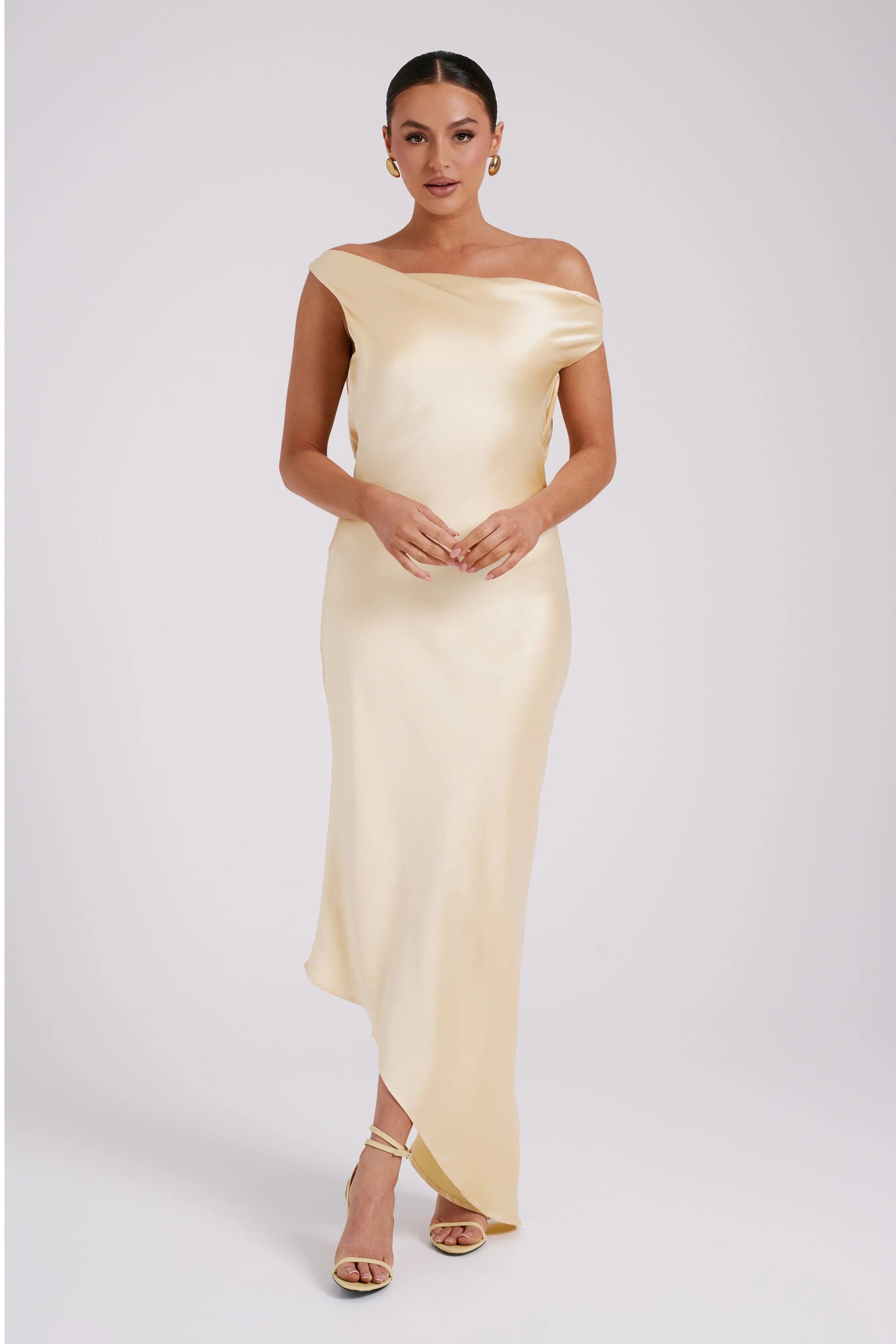 Yvette Slip Maxi Dress With Asymmetrical Hem Butter