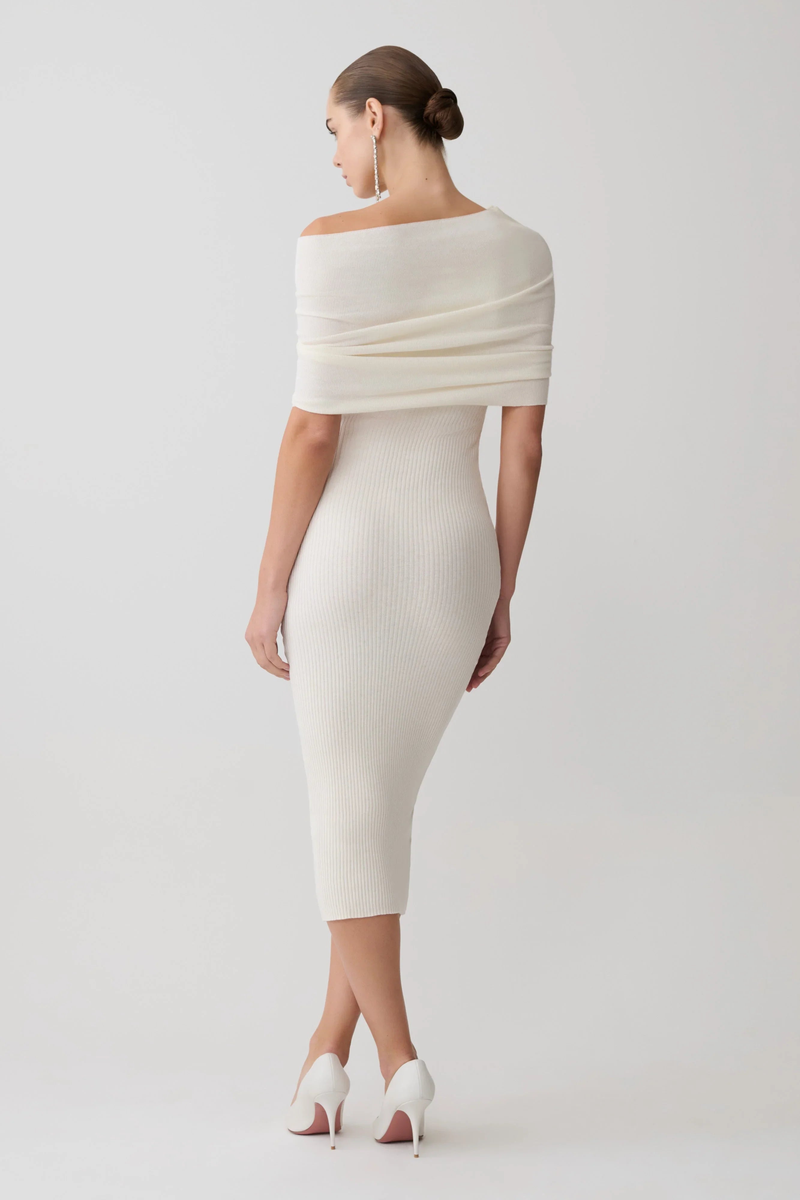 Zandie Cashmere Blend Knit Midi Dress Ivory