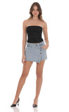Overlap Button Denim Skirt in Light Blue