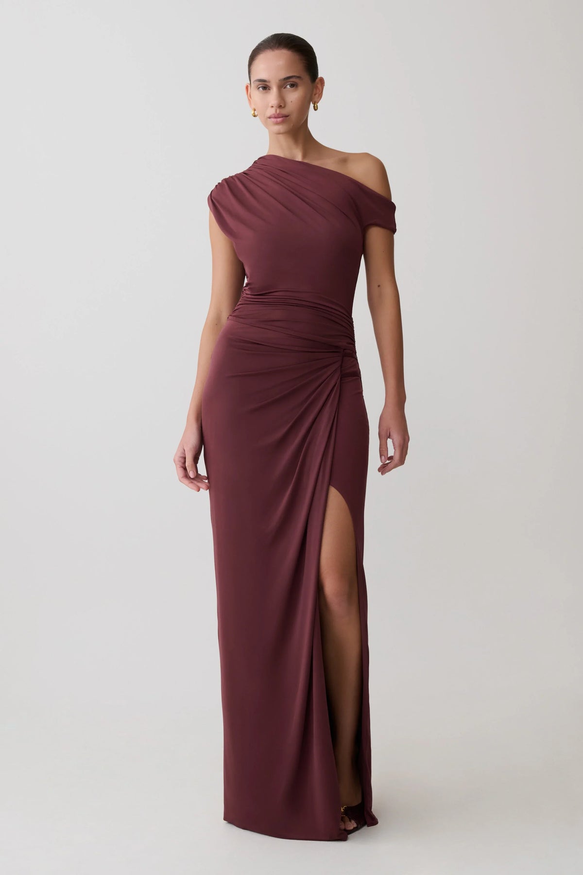 Alyn Off Shoulder Draped Maxi Dress Dark Plum