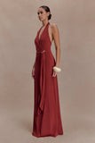 Veda Slinky Halter Maxi Dress Russet
