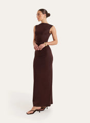 Chocolate Ruched Jersey Midaxi Dress