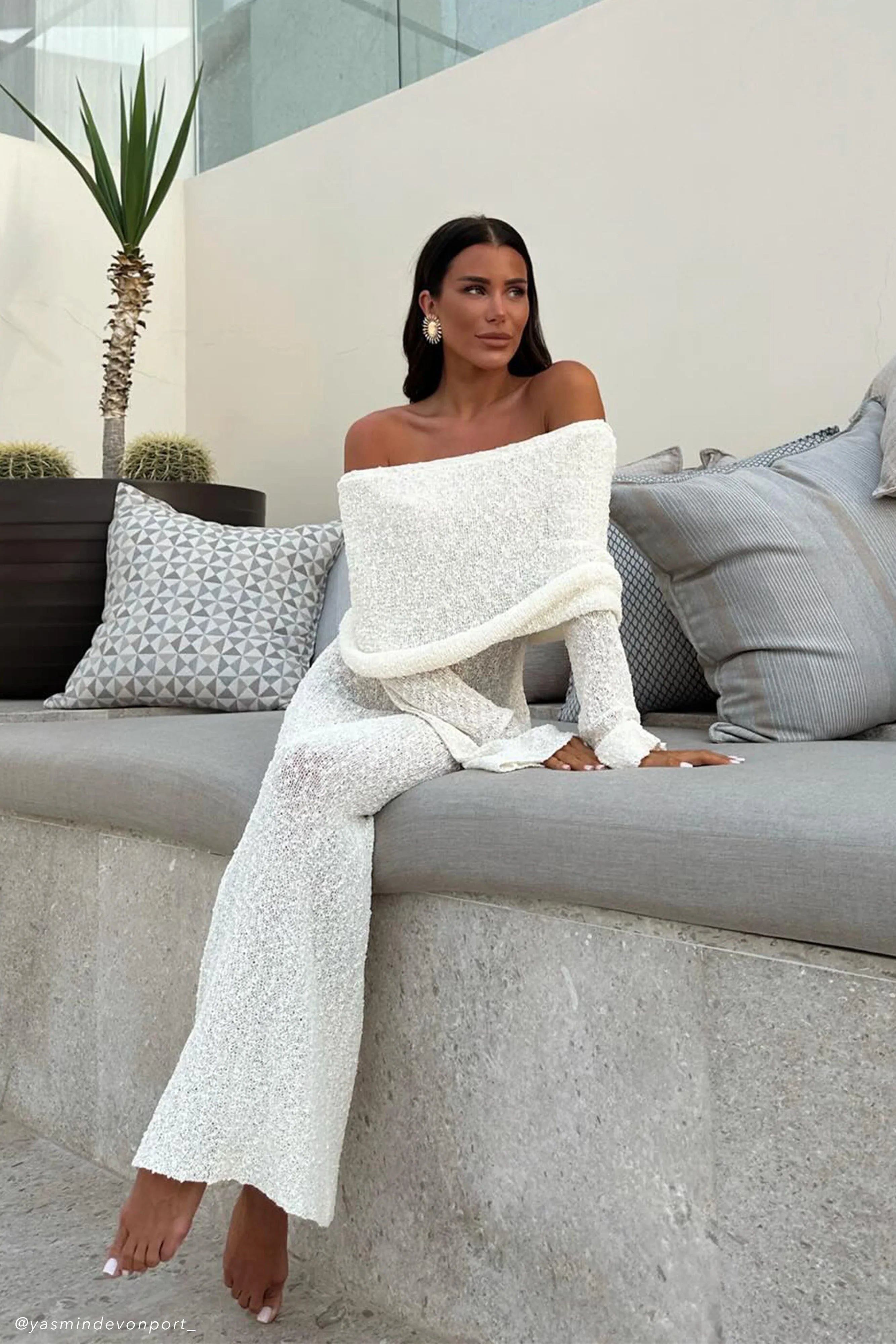 Marisol Off Shoulder Boucle Maxi Dress Ivory