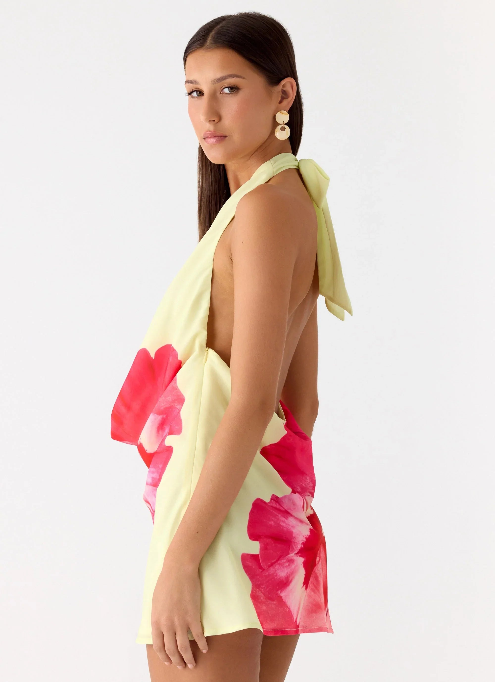 Varindra Cowl Mini Dress Yellow Floral Spritz