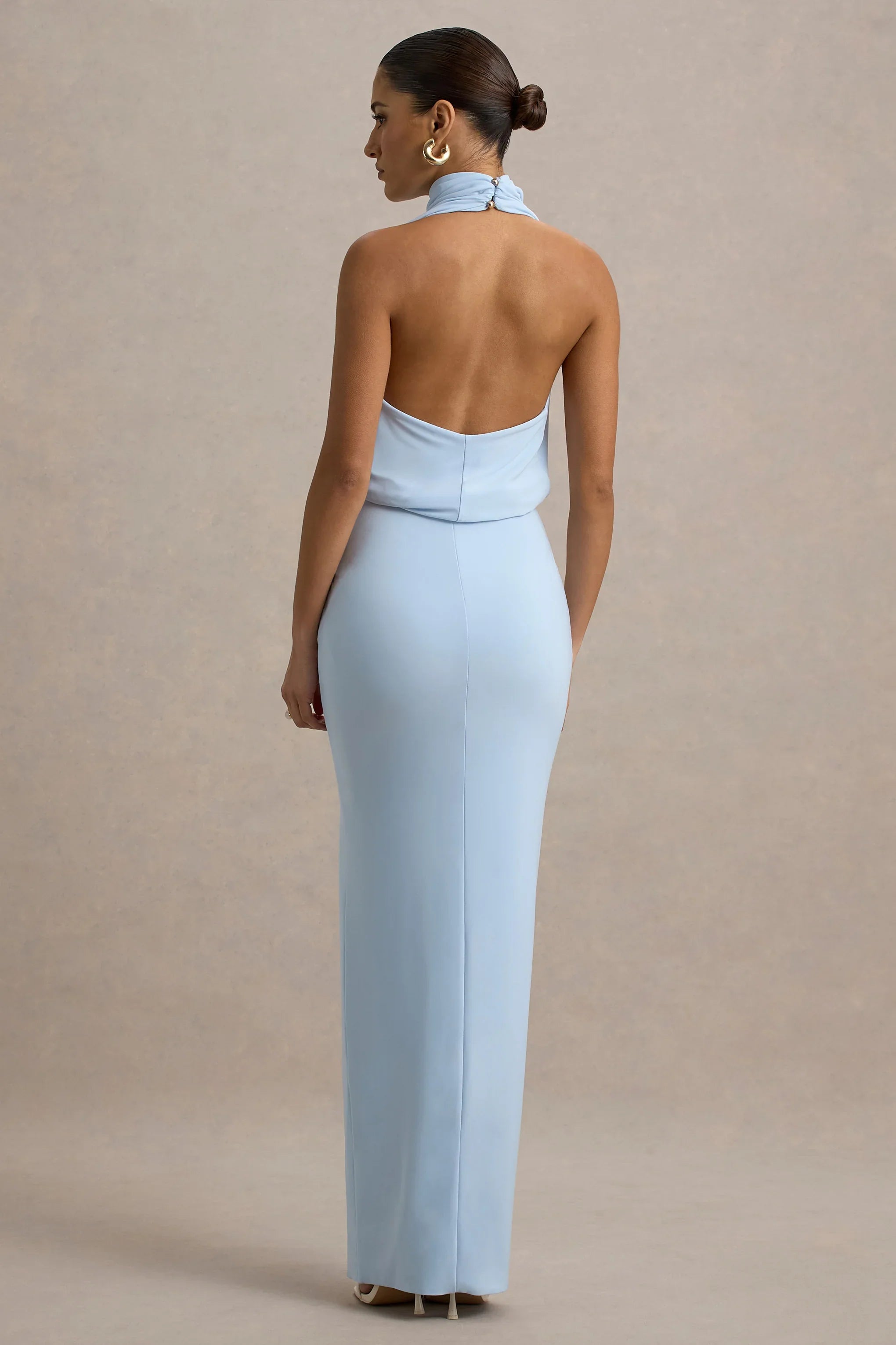 Hayden Blue High Neck Draped Split Maxi Dress
