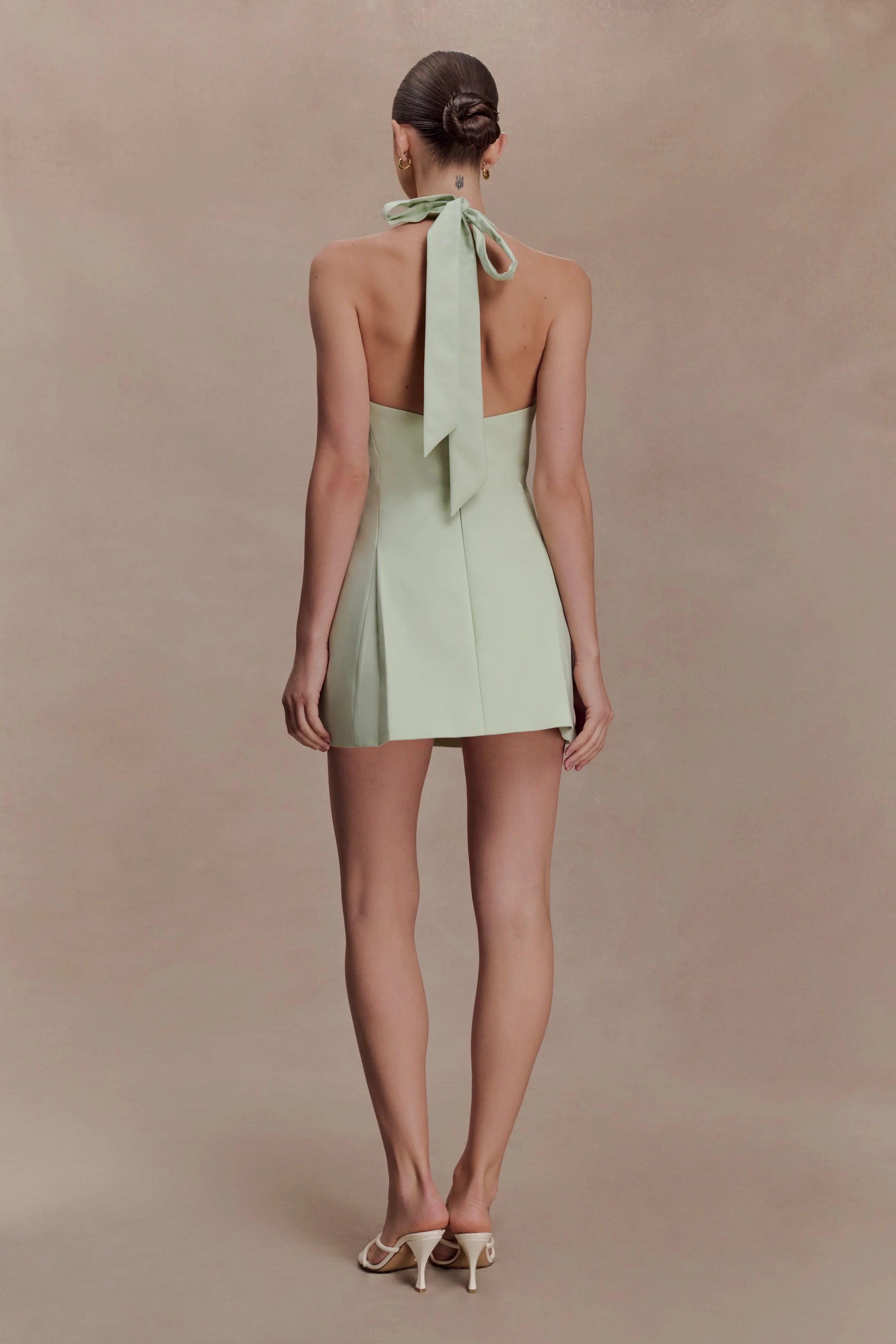 Nelly Halter Neck Cotton Mini Dress Sage
