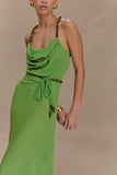 Elaine Chiffon Beaded Maxi Dress Green