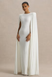 Mimi White Slashed Neck Maxi Dress With Cape Sleeve Detail