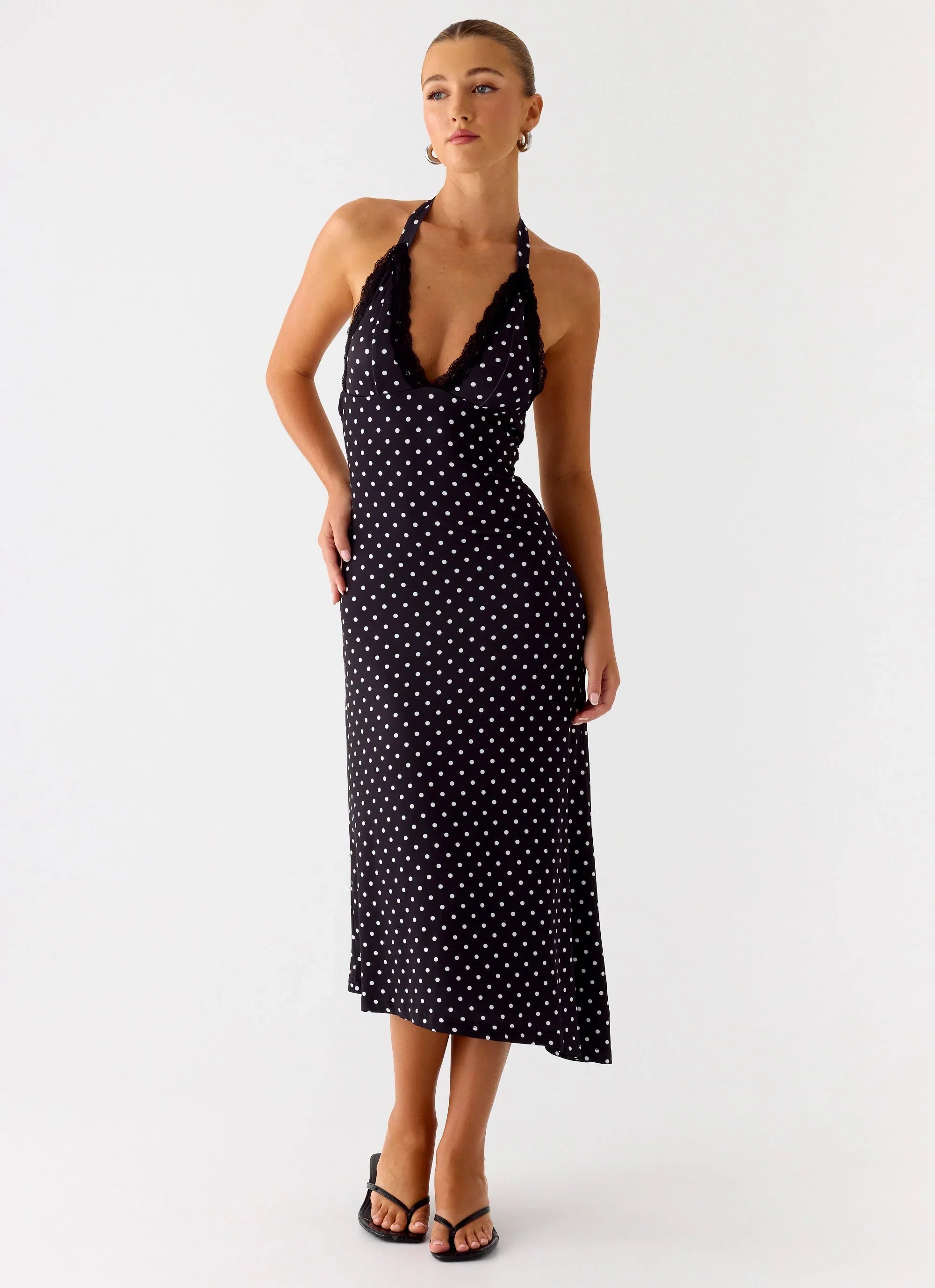 Illuminate Halter Midi Dress Black Polkadot