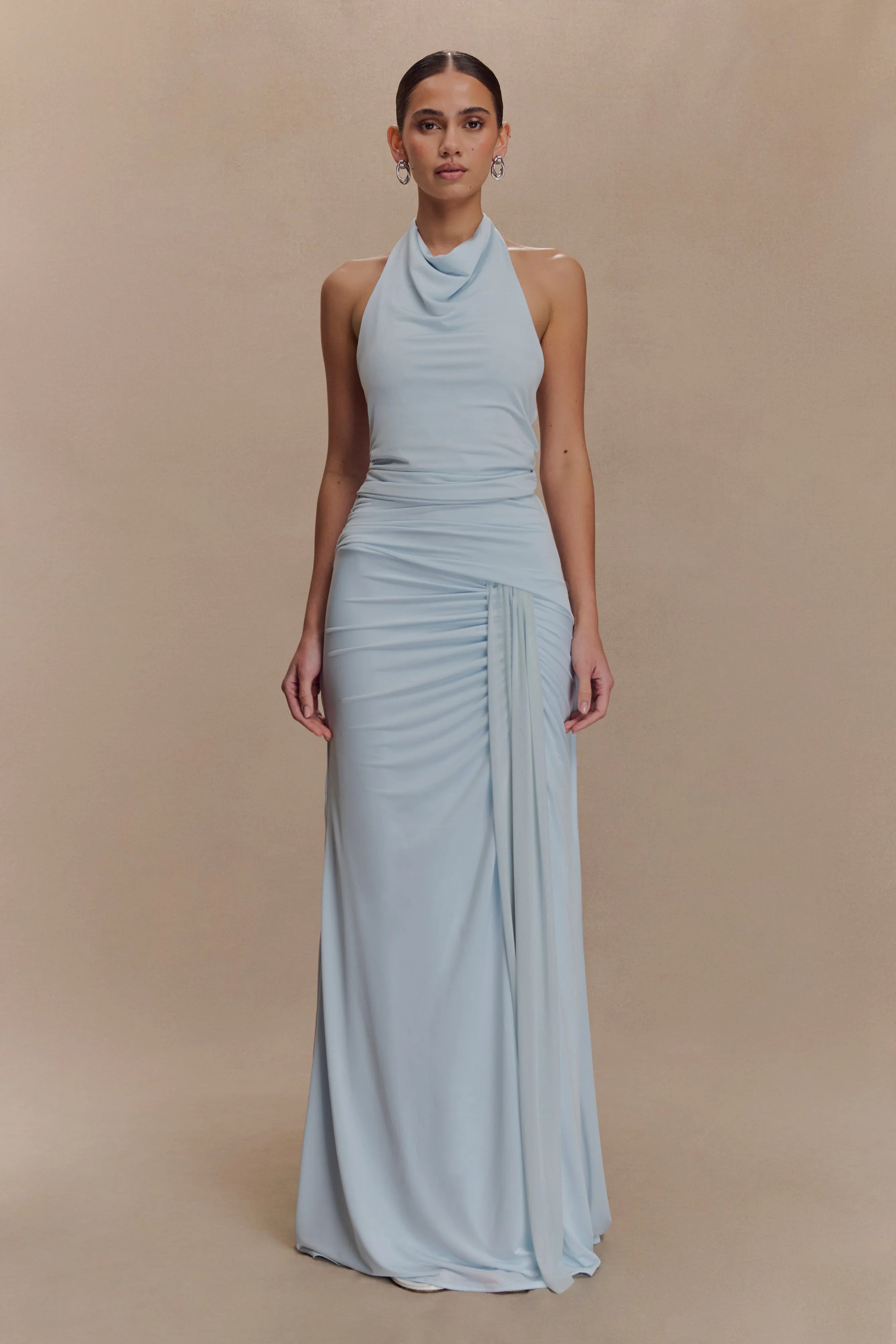 Calandra Slinky Halter Top With Hardware Pale Blue