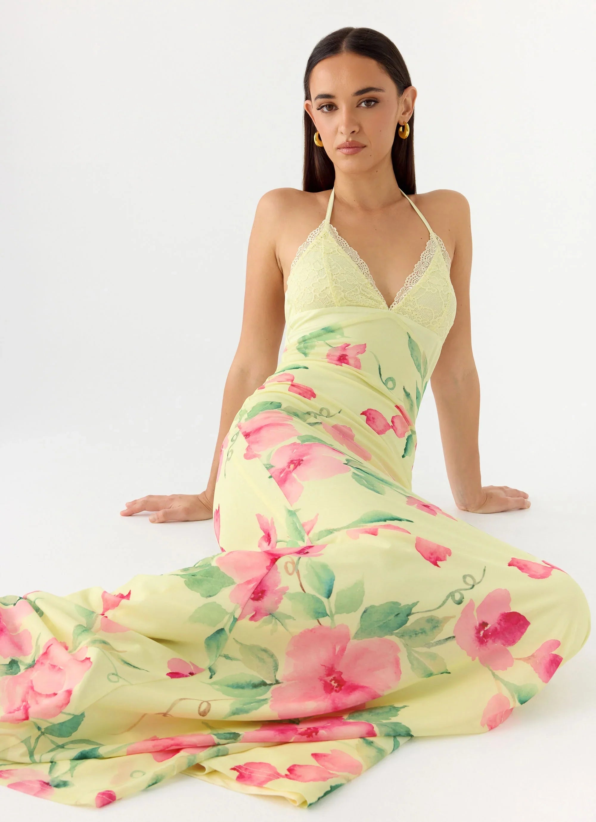 Takedown Halter Maxi Dress Lemon Soleil