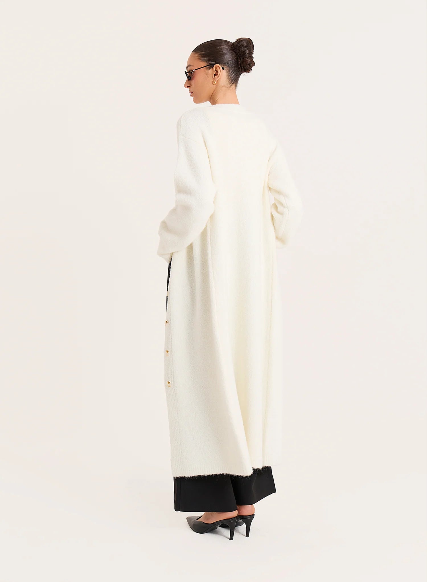 Cream Knitted Button Up Longline Cardigan