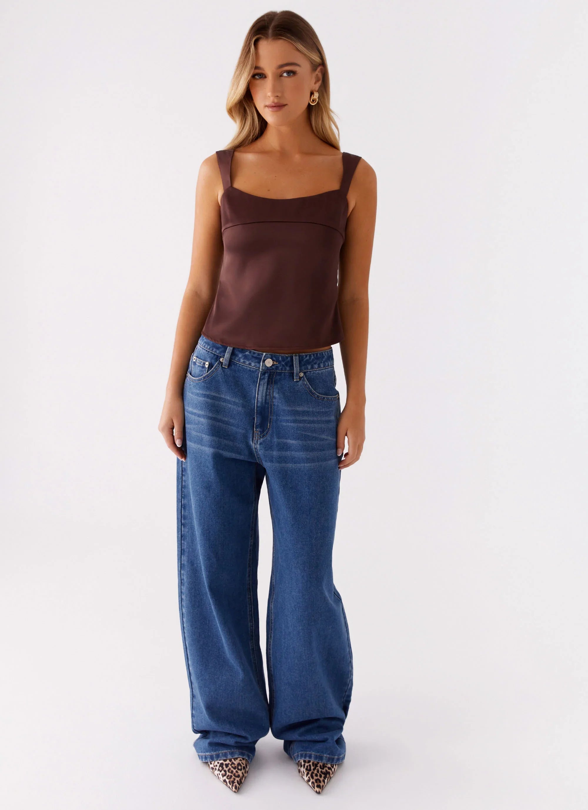 Lylah Satin Top Brown