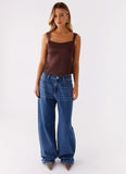 Lylah Satin Top Brown