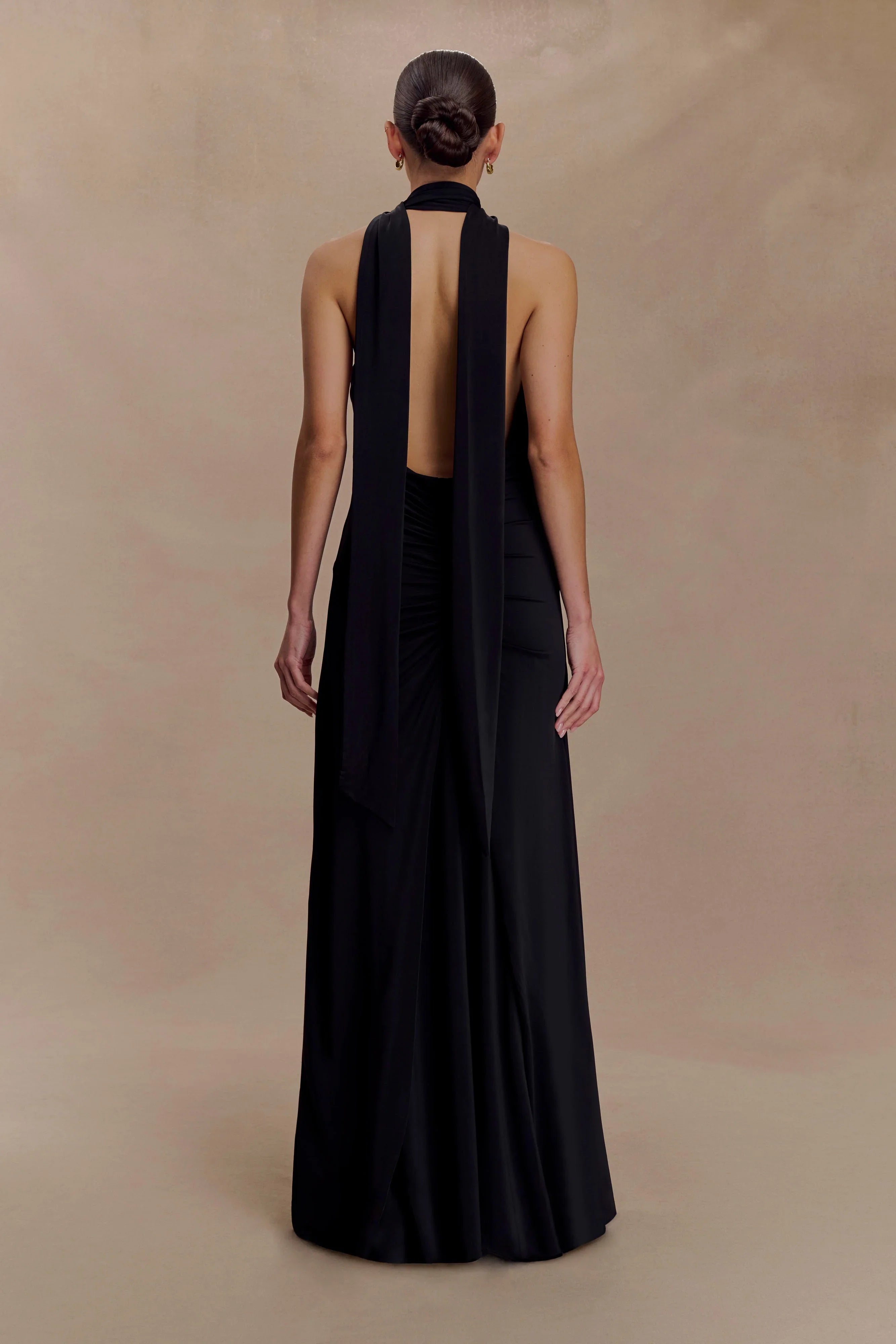 Juliet Slinky Maxi Dress With Scarf Black