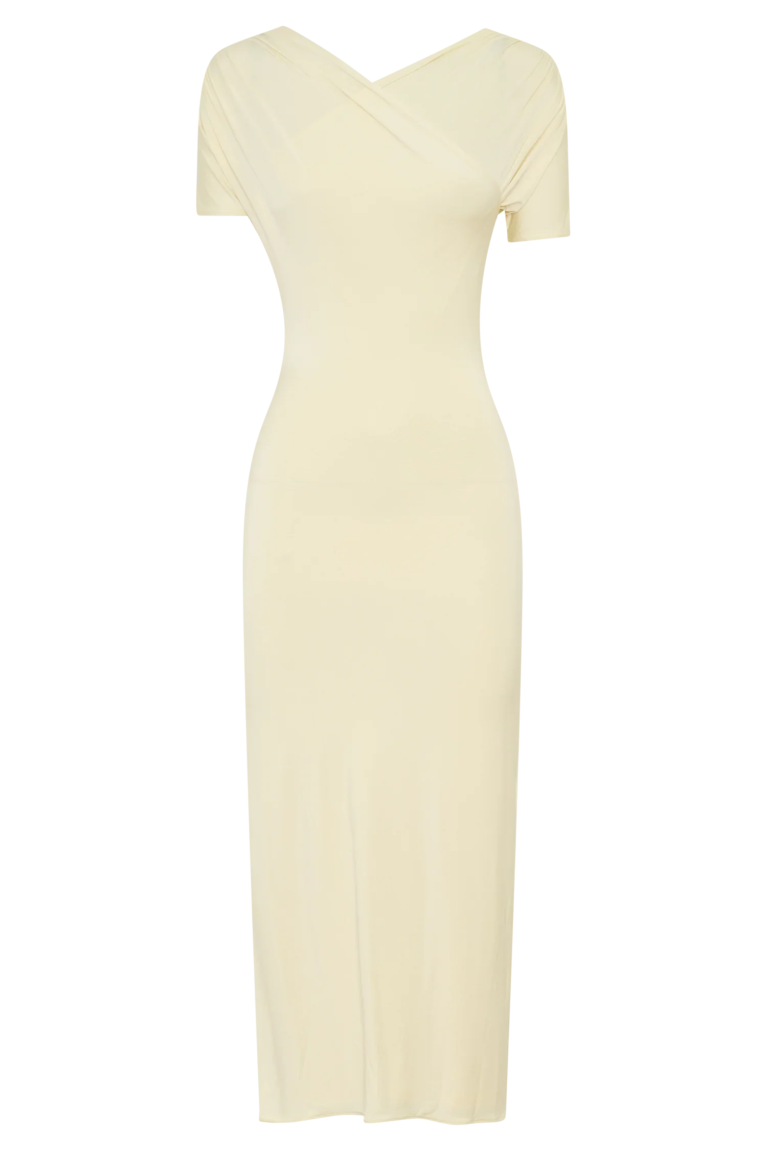 Junie Cross Over Neck Slinky Maxi Dress Lemon