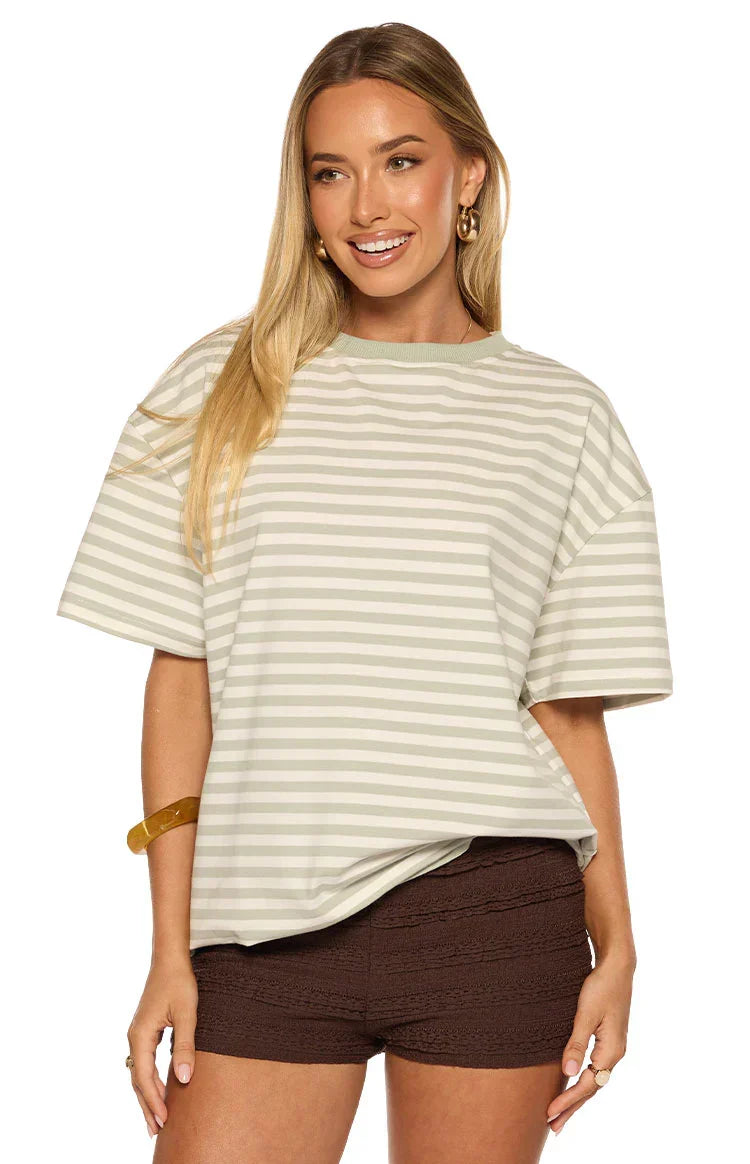 Alba Sage Stripe Oversized Tee