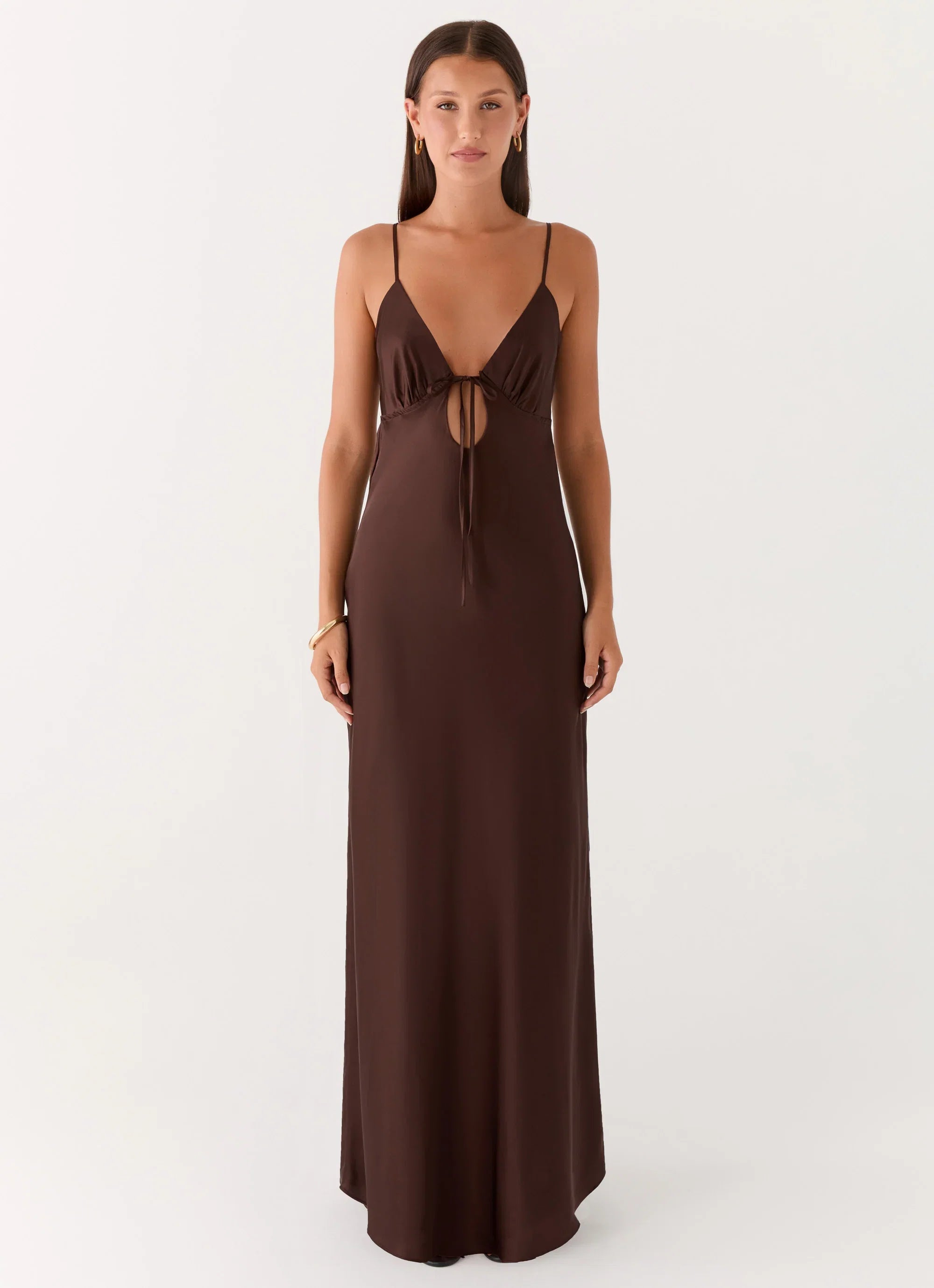 Flora Satin Maxi Dress Chocolate