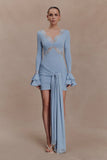 Electra Slinky Lace Mini Dress Pale Blue