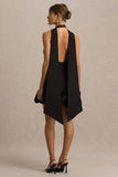 Geneve Black Halter Neck Mini Dress With Ruffled Trim