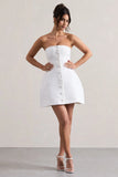 Anniston White Bandeau Tailored Buttoned Mini Dress
