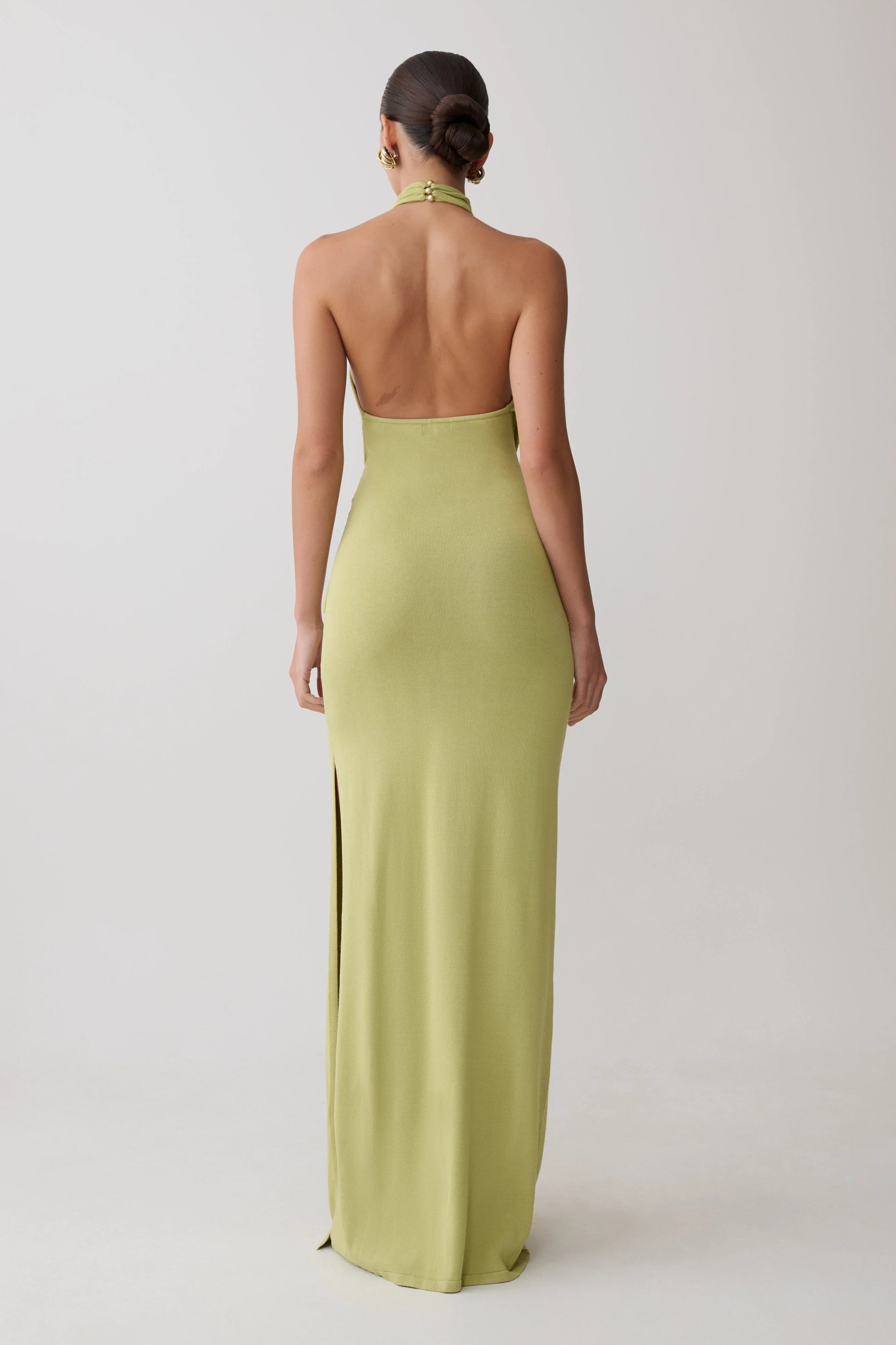 Cindylou Halter Knit Maxi Dress Light Olive