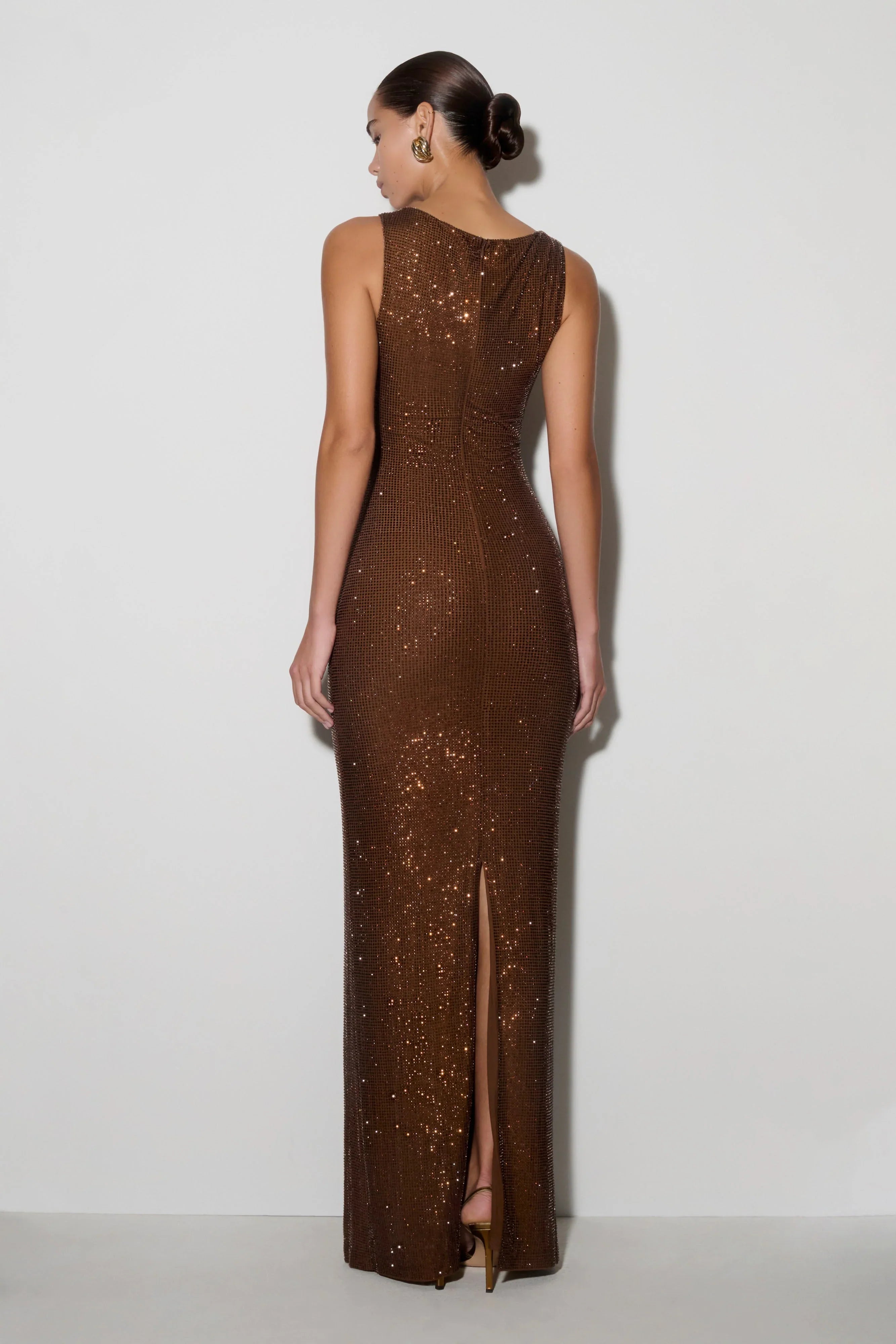 Magnolia Sleeveless Diamante Maxi Dress Chocolate