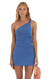 One Shoulder Draped Mini Dress in Blue