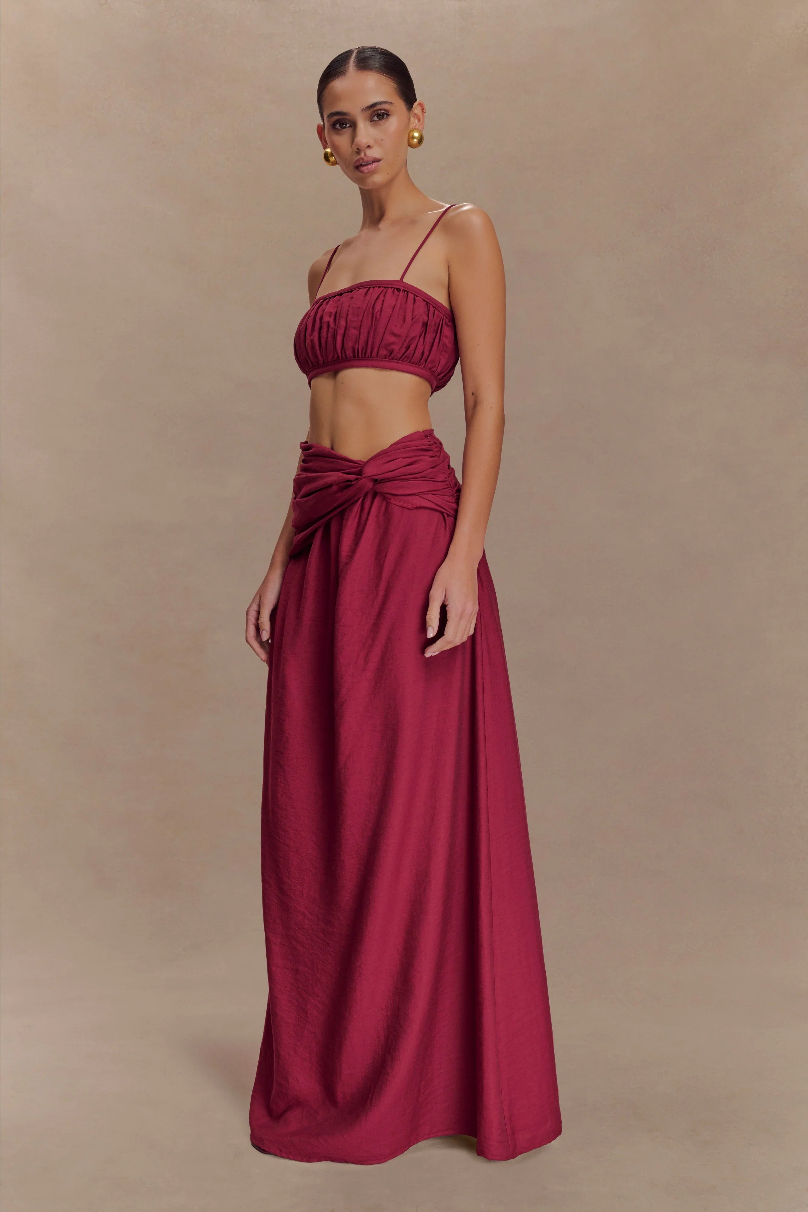 Scottie Shirred Linen Bandeau Wine