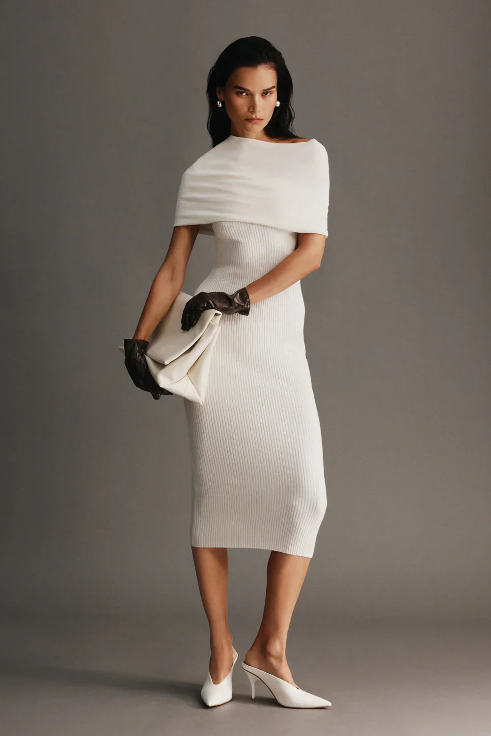 Zandie Cashmere Blend Knit Midi Dress Ivory