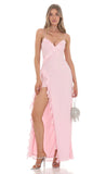 Ruffle V Neck Maxi Dress in Pink