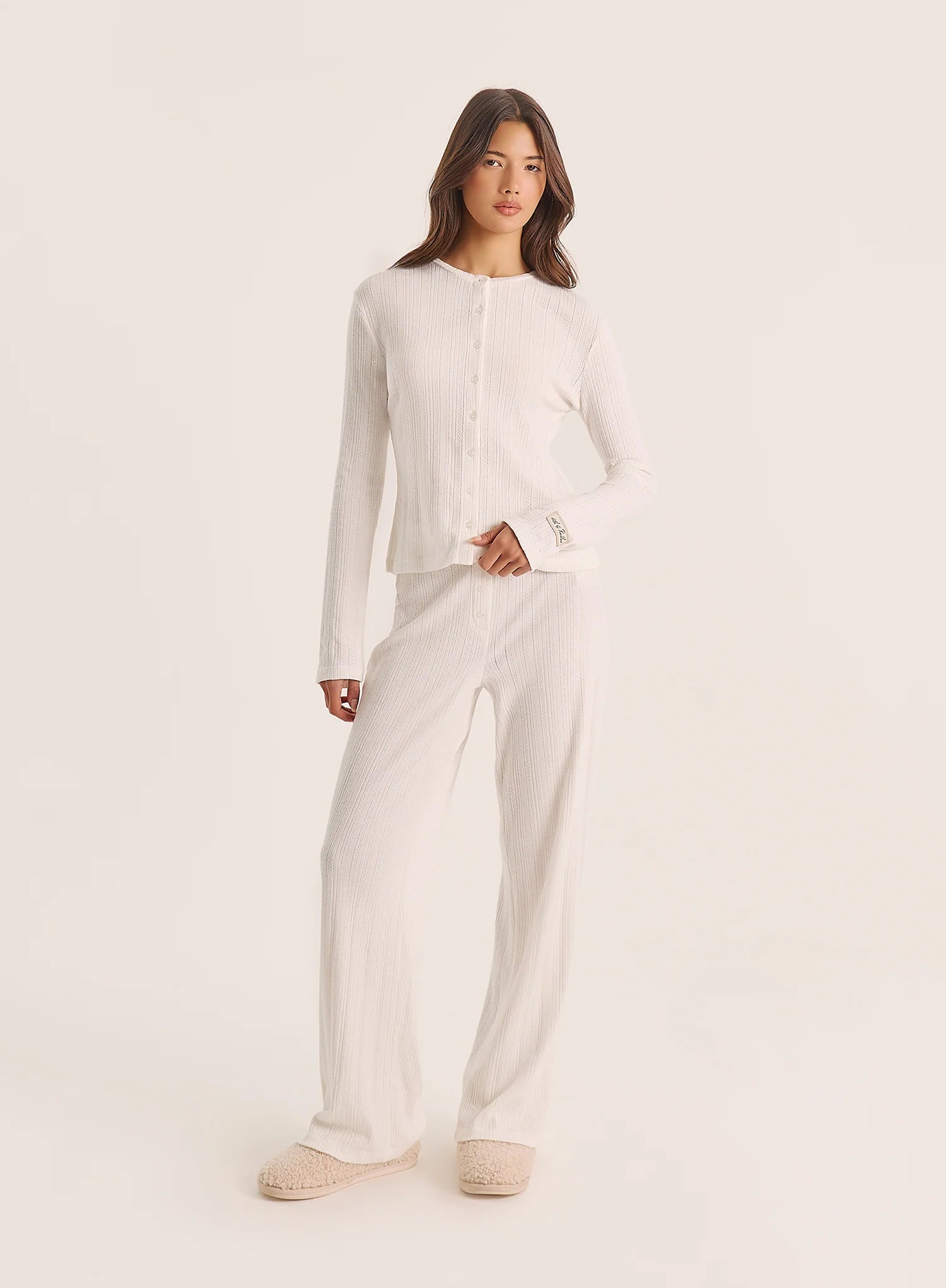Ecru Printed Pointelle Trousers