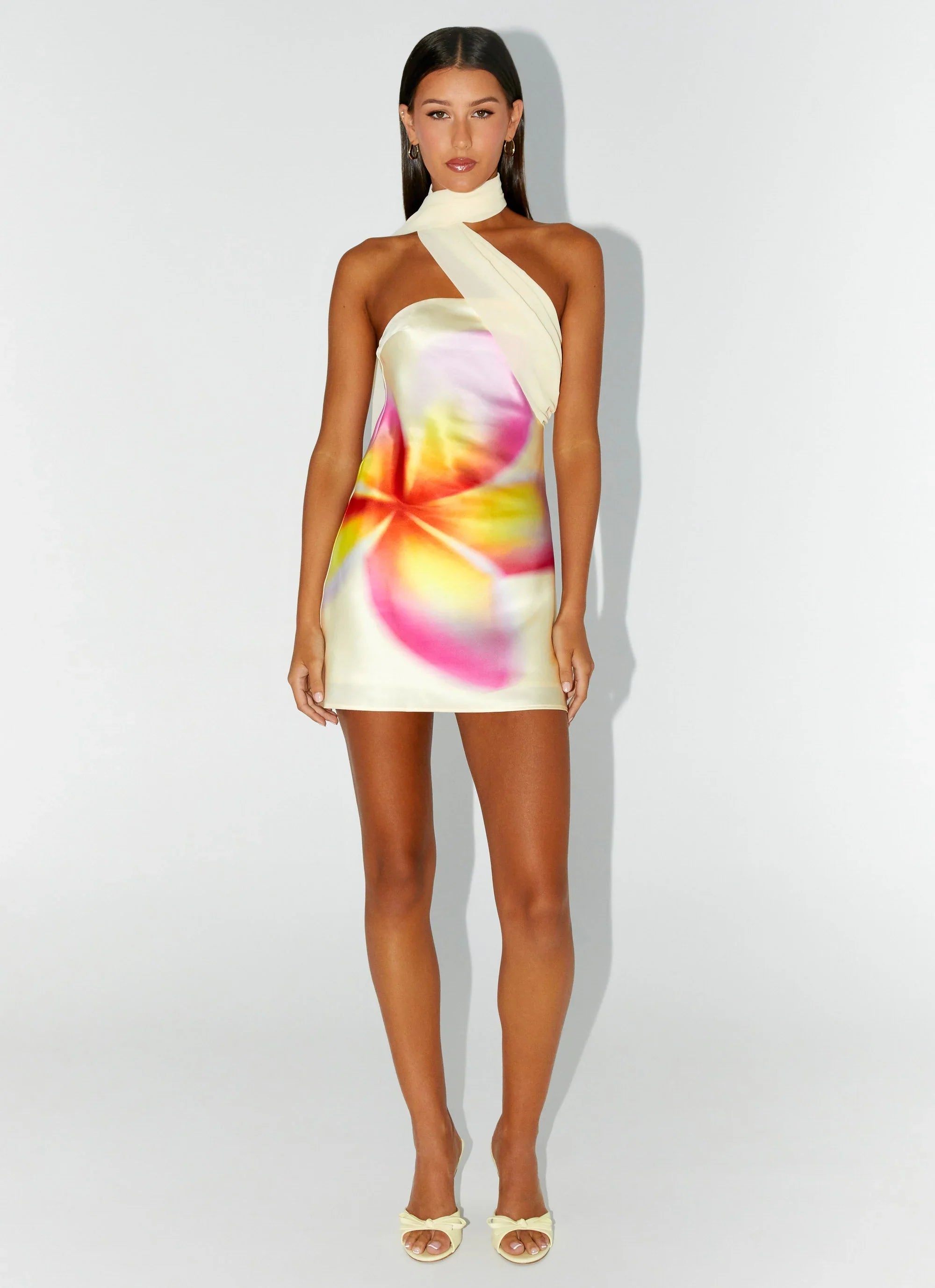 Isa Scarf Satin Mini Dress Frangipani Yellow