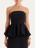 Black Puff Ball Peplum Waist Maxi Dress